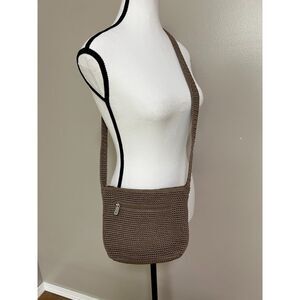 The SAK crochet hobo crossbody bag in tan/bronze